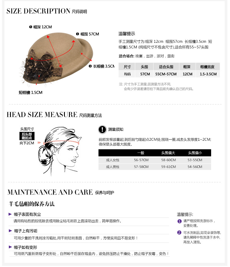 貝雷帽，羊毛呢帽，尺寸說明